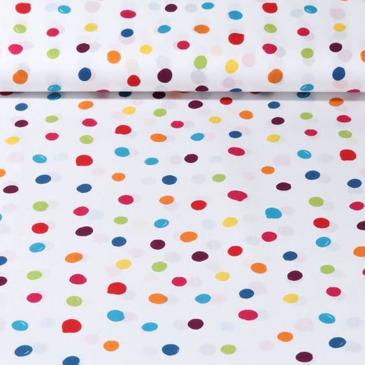 Baumwoll-Popeline - Große Punkte Weiß Multicolor
