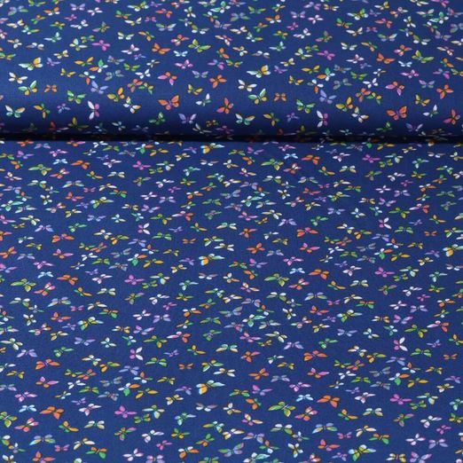 Coton - Papillons multicolores Bleu marine