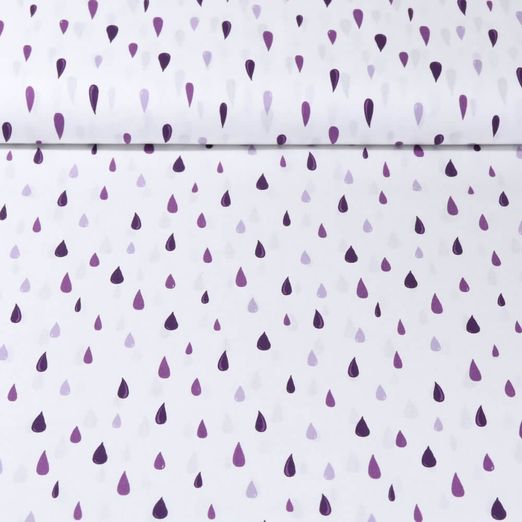 Popeline de coton - Gouttes de pluie Blanc Violet