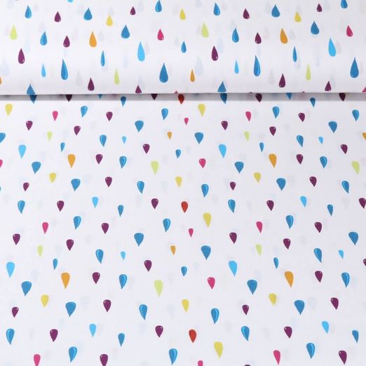 Popeline de coton - Gouttes de pluie Blanc Multicolore