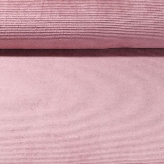Velours stretch côtelé Robin - Petites rayures Vieux rose