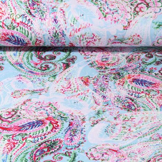 Viskosejersey - Digitaldruck Paisley Hellblau