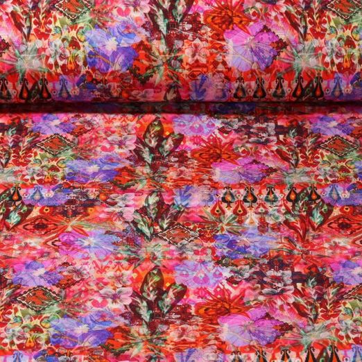 Jersey de viscose - Impression digitale Mélange de fleurs et ornements Rouge
