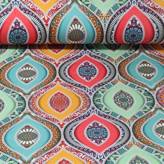 Jersey de viscose - Impression digitale Ornement de mandalas Multicolore