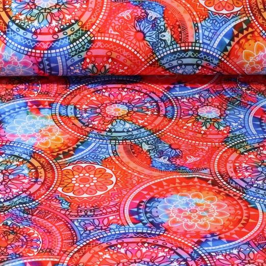Jersey de viscose - Impression digitale Mandalas Rouge