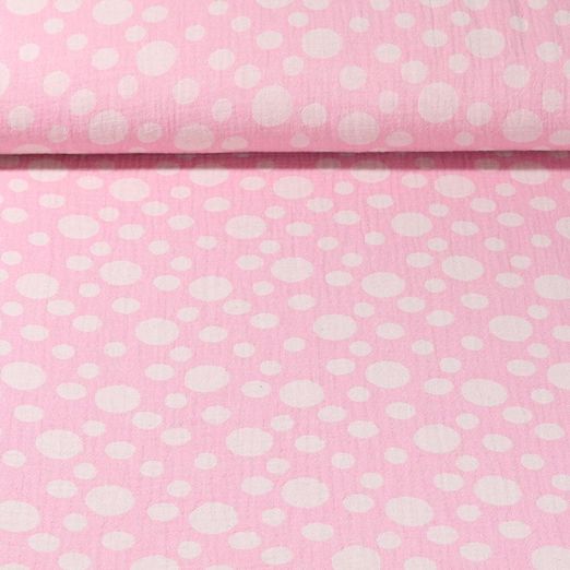 Mousseline de coton - Jacquard Double face Pois Rose