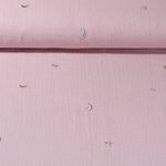 Mousseline de coton - Etoiles et lunes brodées Vieux rose