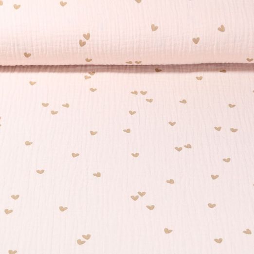 Mousseline de coton - Petits coeurs Crème