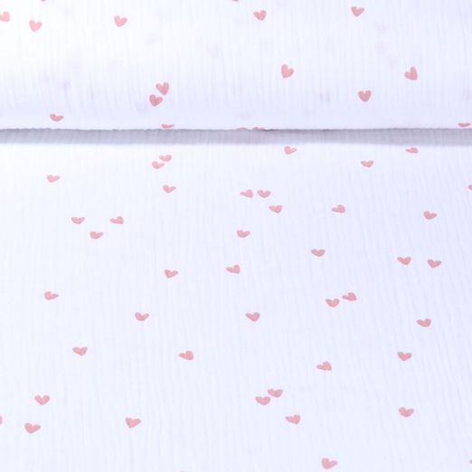 Mousseline de coton - Petits coeurs Blanc