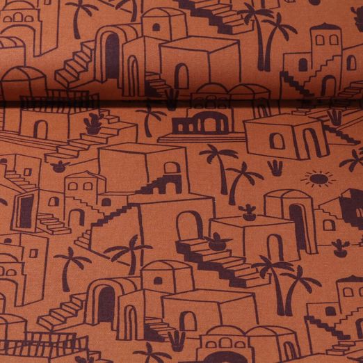 Toile de coton canevas - Ville du désert Terracotta
