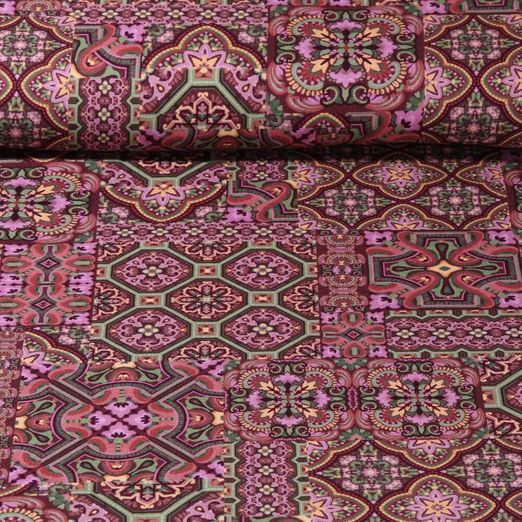 Baumwoll-Canvas - Digitaldruck Fliesen Bordeaux