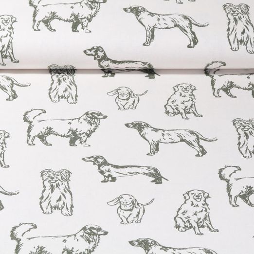 Baumwoll-Canvas - Hunde Ecru Grün
