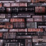 Toile de coton canevas - Impression digitale Valise vintage Gris