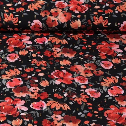 Viscose - Impression digitale Fleurs Lurex Noir
