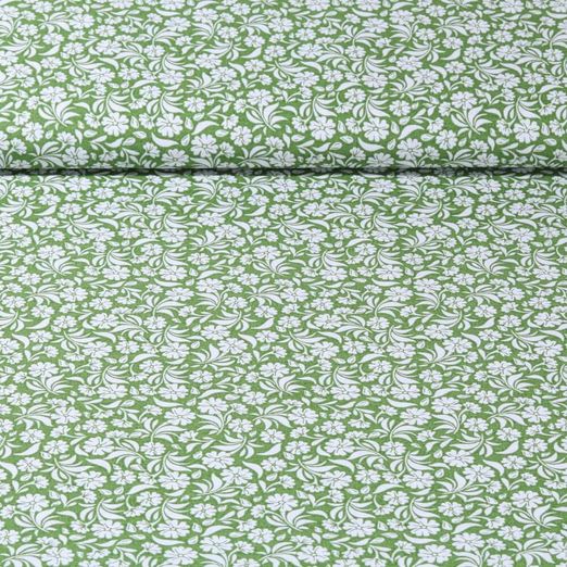 Popeline de coton - Fleurs Vert gazon