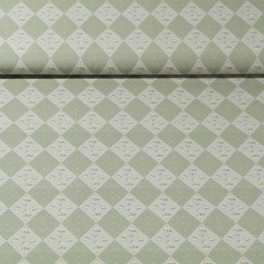 Popeline de coton - Fleurs Diamants Vert mousse