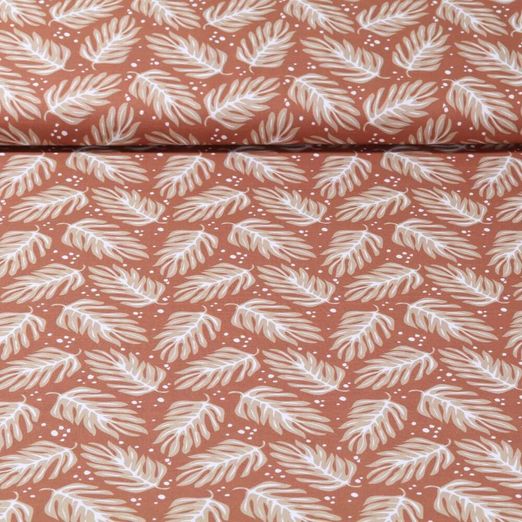 Popeline de coton - Feuilles de la jungle Marron clair