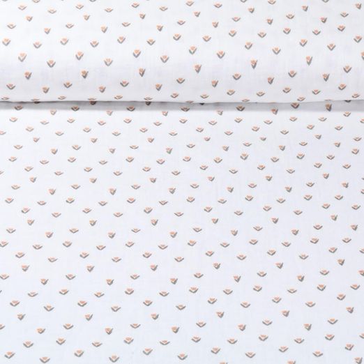 Mousseline de coton - Double Gaze Impr. num.Tulipes Blanc cassé Orange
