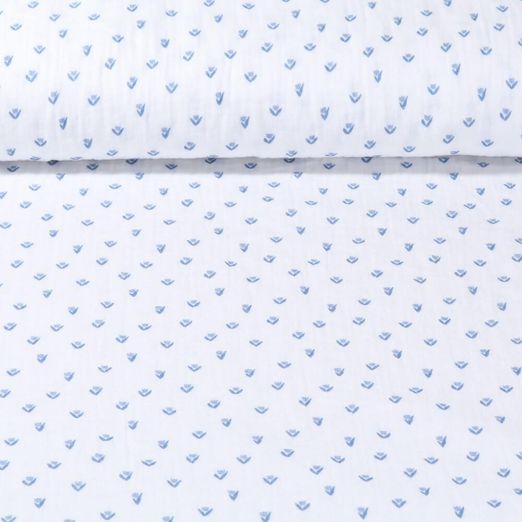 Mousseline de coton - Double Gaze Impr. num. Tulipes Blanc cassé Jeans