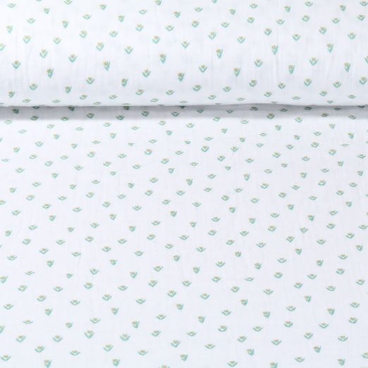 Mousseline de coton - Double Gaze Impr. num. Tulipes Blanc cassé vert