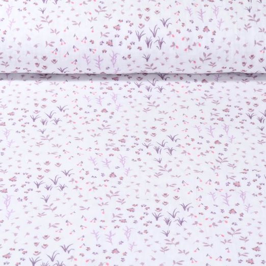 Baumwoll-Musselin - Double Gauze Digitaldruck Botanik Wollweiß Rosa
