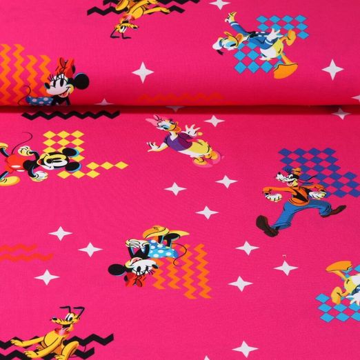 Jersey - Digitaldruck Mickey, Donald und Pluto Pink