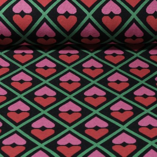 Bio Jacquard Jersey - Hamburger Liebe Hand on Heart ASS Schwarz