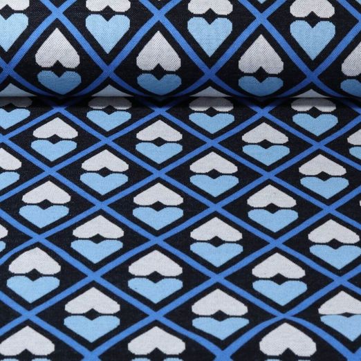 Bio Jacquard Jersey - Hamburger Liebe Hand on Heart ASS Schwarz Blau