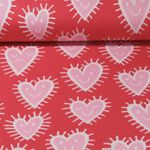 Bio Jacquard Jersey - Hamburger Liebe Hand on Heart Mood Rot