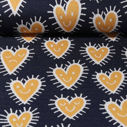 Jersey jacquard bio - Hamburger Liebe Hand on Heart Mood Bleu marine foncé