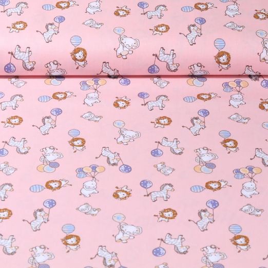 Popeline de coton - Animaux en fête Rose