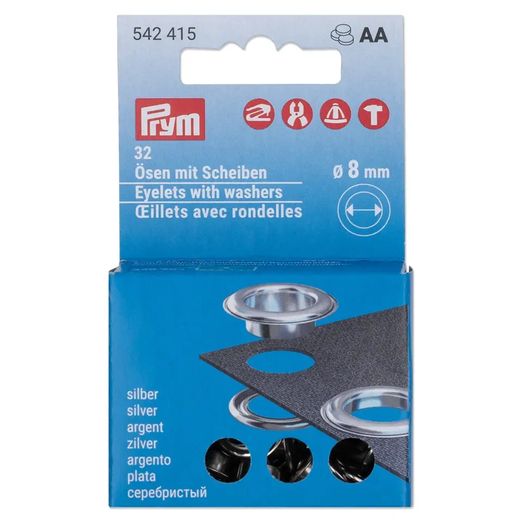 PRYM Ösen mit Scheiben Nachfüllset - 8 mm - silber