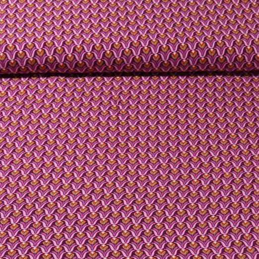 Popeline de viscose - Tulipes rétro Aubergine