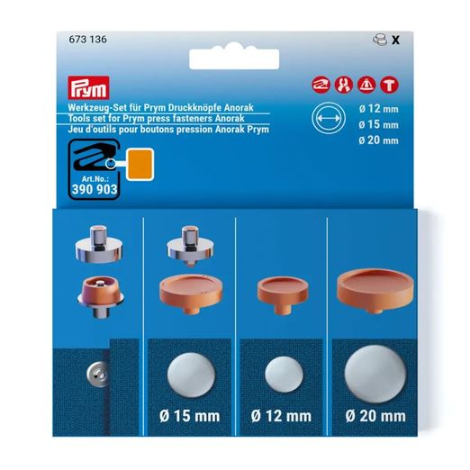 PRYM Werkzeug-Set für Anorakdruckknöpfe - 12, 15 und 20 mm