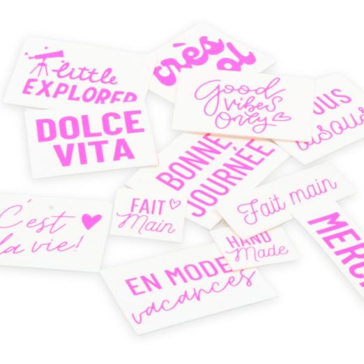 40 étiquettes en SnapPap Blanc/Rose fluo - Messages
