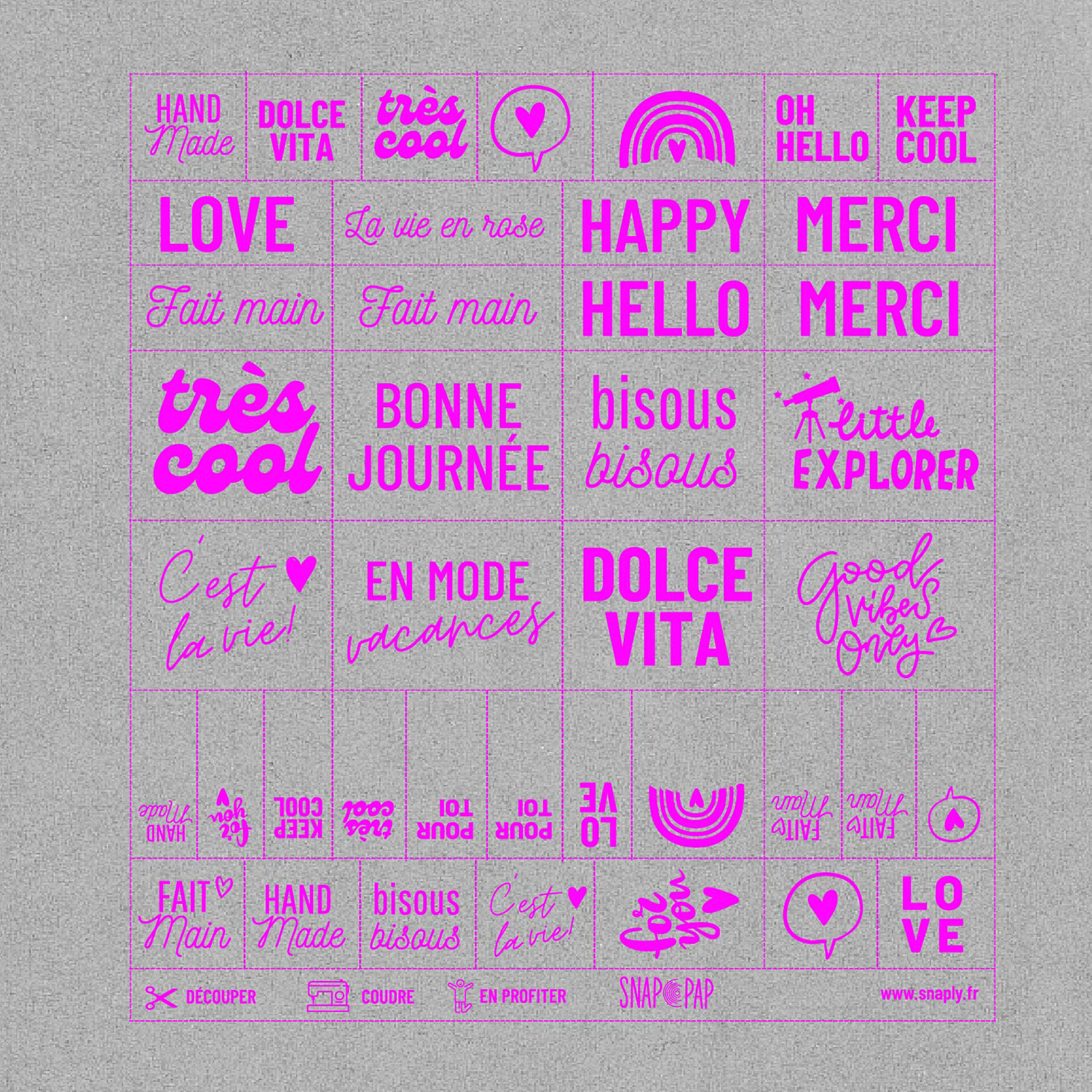 40 étiquettes en SnapPap Gris/Rose fluo - Messages-1 40 étiquettes en SnapPap Gris/Rose fluo - Messages-1