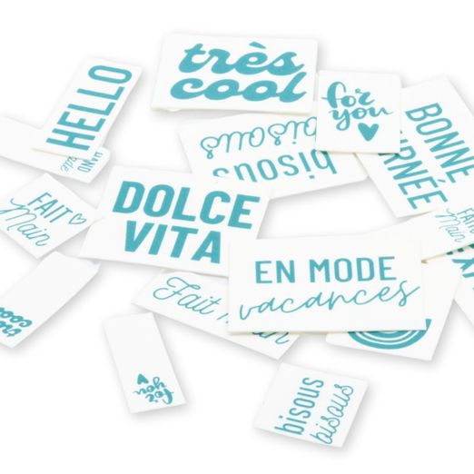 40 étiquettes en SnapPap Blanc/Turquoise - Messages