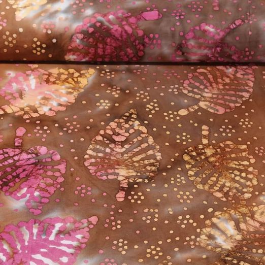Baumwoll-Popeline - Batik Blätter Braun