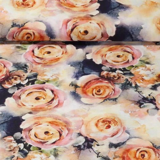 Popeline de viscose - Impression digitale Roses Jaune