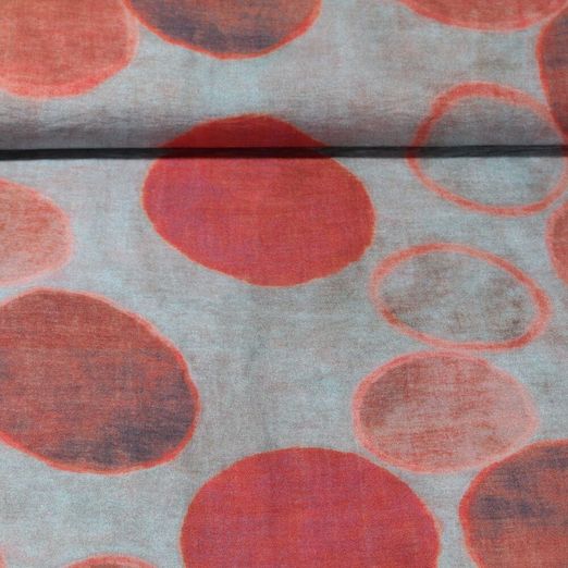 Popeline de viscose - Impression digitale Rond Vintage Gris Marron
