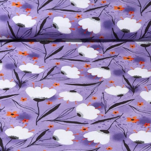Popeline de viscose - Impression digitale Fleurs Lilas