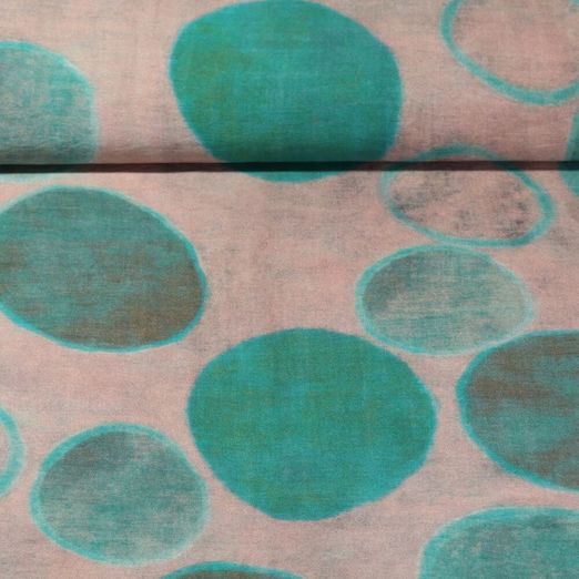 Popeline de viscose - Impression digitale Rond Vintage Marron Vert