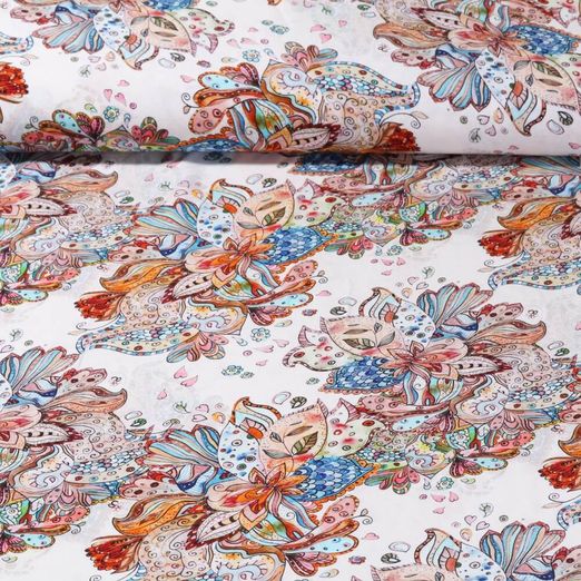 Popeline de viscose - Impression digitale Fleurs fantaisies Marron clair