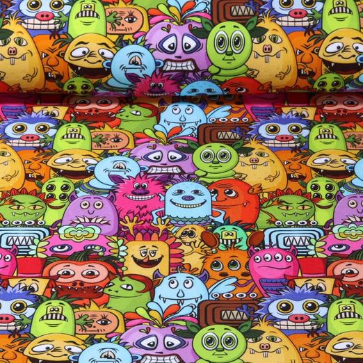Sommersweat - French Terry Digitaldruck Monster Multicolor