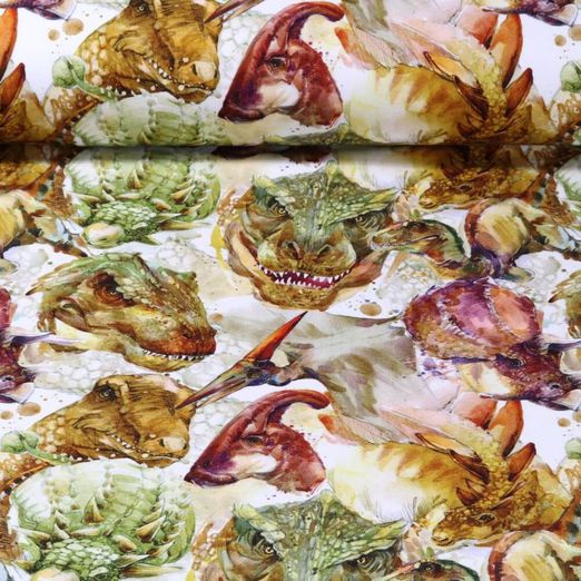 Sweat d'été - French Terry Imp. Digitale Dinosaures Ecru Vert