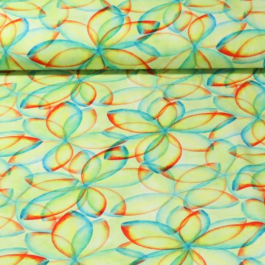 Popeline de viscose - Impression digitale Fleurs colorées Vert pomme