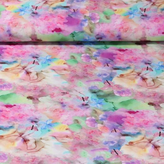 Popeline de viscose - Impression digitale Fleurs batik Multicolore