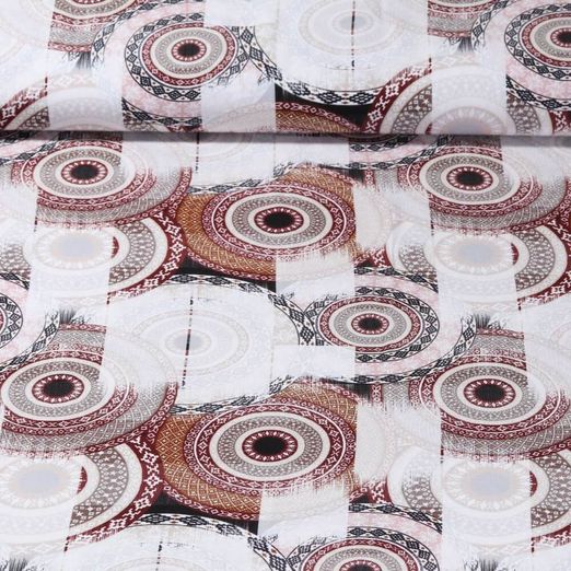 Popeline de viscose - Impression digitale Mandala vintage Ecru Marron