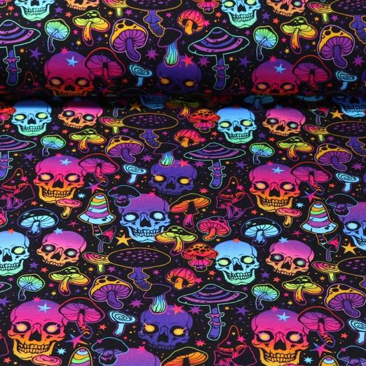 Sommersweat - French Terry Digitaldruck Totenköpfe Magic Multicolor