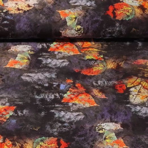 Popeline de viscose - Impression digitale Feuilles Marron